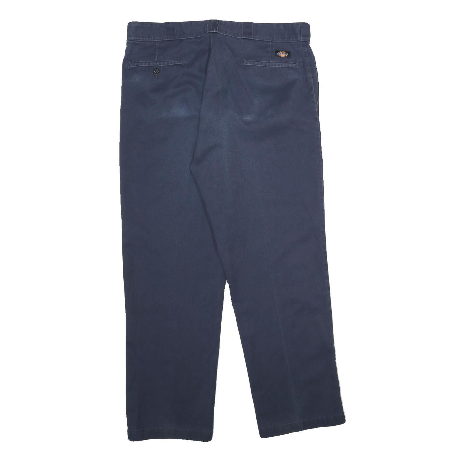 DICKIES Mens Classic Navy Blue Trousers W38 L32 Zip Closure Straight Leg