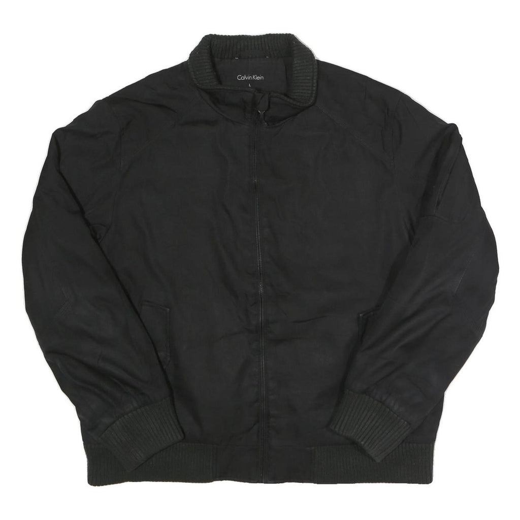 CALVIN KLEIN Mens Black Bomber Jacket L Polyester Plain Zip Closure Casual