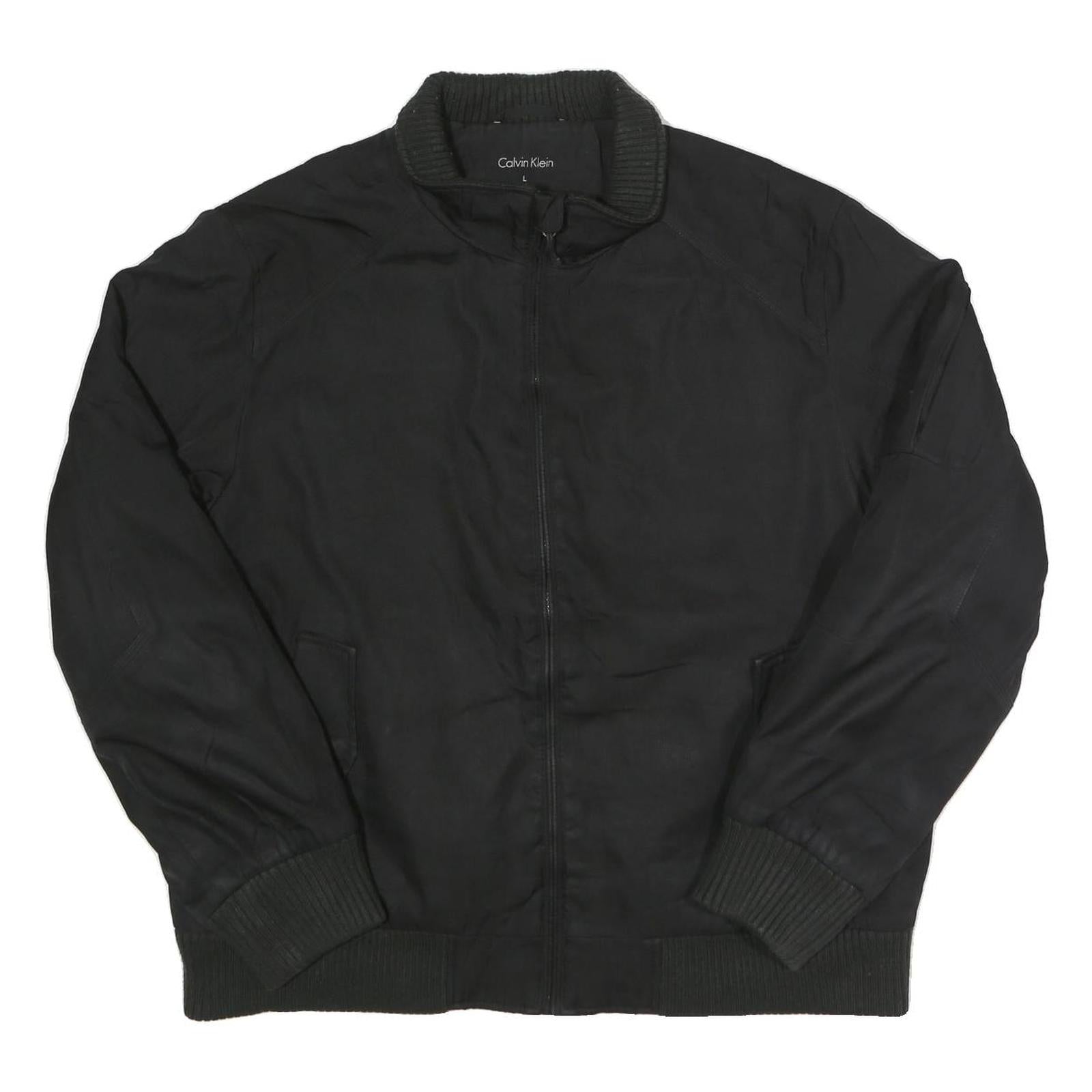 CALVIN KLEIN Mens Black Bomber Jacket L Polyester Plain Zip Closure Casual
