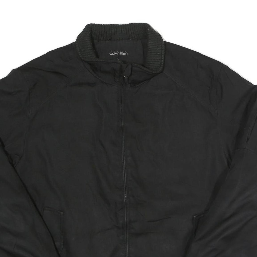 CALVIN KLEIN Mens Black Bomber Jacket L Polyester Plain Zip Closure Casual
