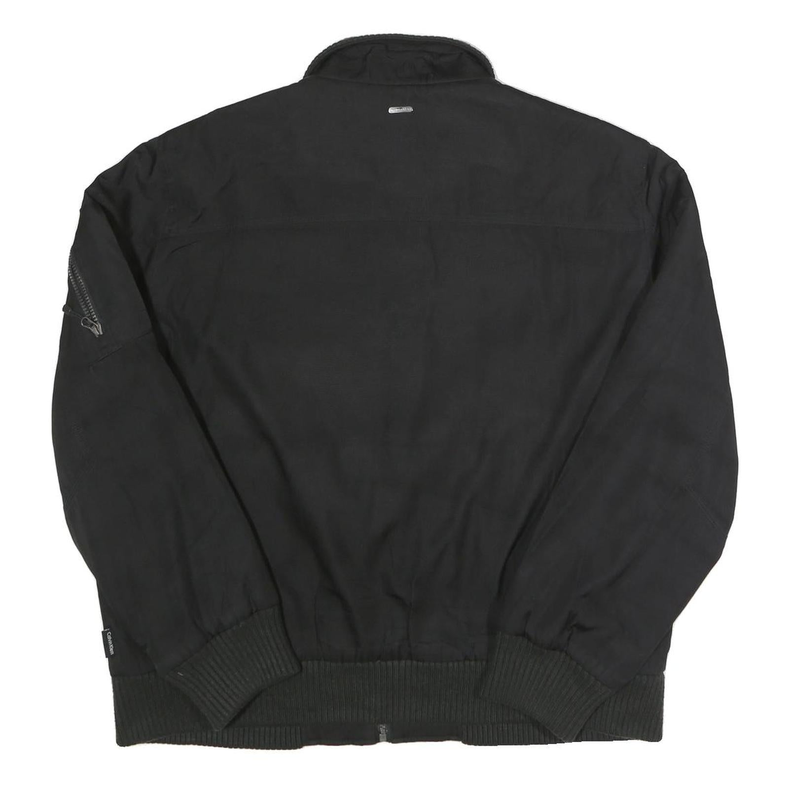 CALVIN KLEIN Mens Black Bomber Jacket L Polyester Plain Zip Closure Casual