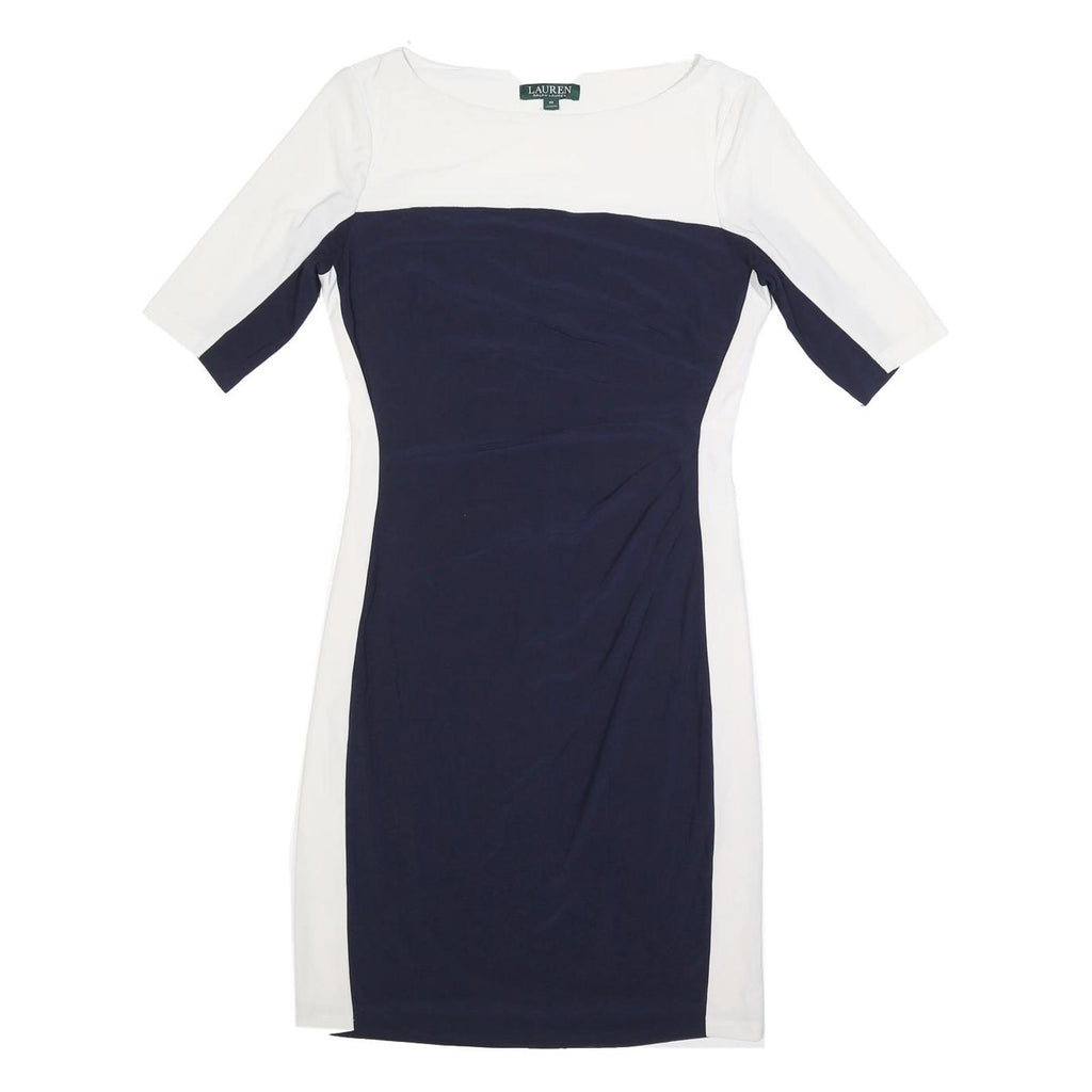 LAUREN RALPH LAUREN Womens Navy & White Day Dress Polyester Blend M Elegant