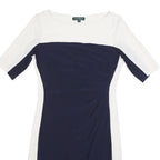 LAUREN RALPH LAUREN Womens Navy & White Day Dress Polyester Blend M Elegant
