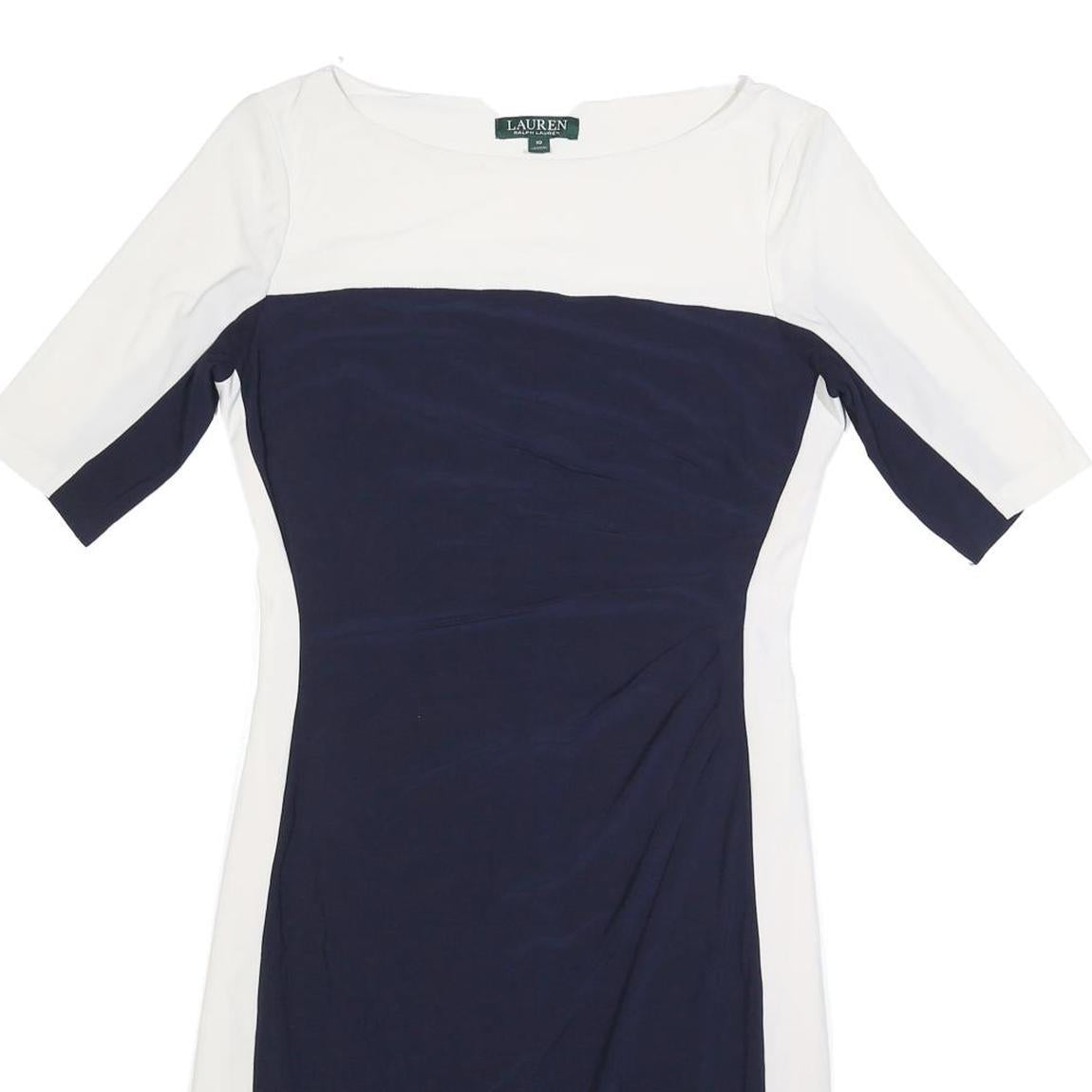LAUREN RALPH LAUREN Womens Navy & White Day Dress Polyester Blend M Elegant