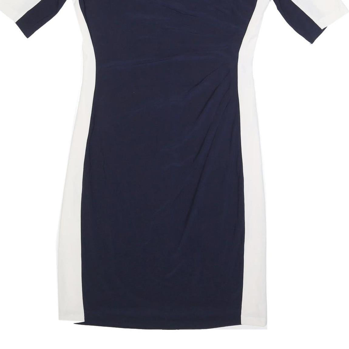 LAUREN RALPH LAUREN Womens Navy & White Day Dress Polyester Blend M Elegant