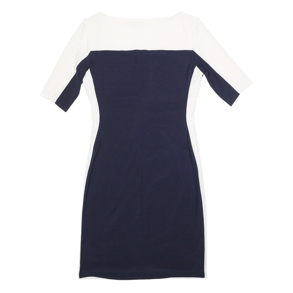 LAUREN RALPH LAUREN Womens Navy & White Day Dress Polyester Blend M Elegant