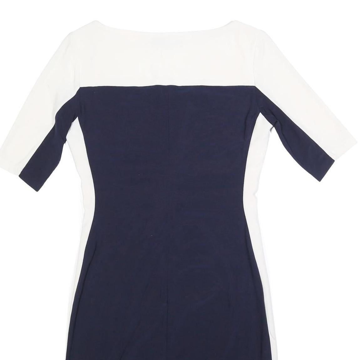LAUREN RALPH LAUREN Womens Navy & White Day Dress Polyester Blend M Elegant