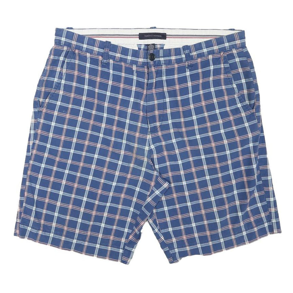 TOMMY HILFIGER Mens Shorts Blue & White Checked XL W35 Casual Cotton Blend