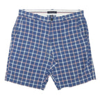 TOMMY HILFIGER Mens Shorts Blue & White Checked XL W35 Casual Cotton Blend