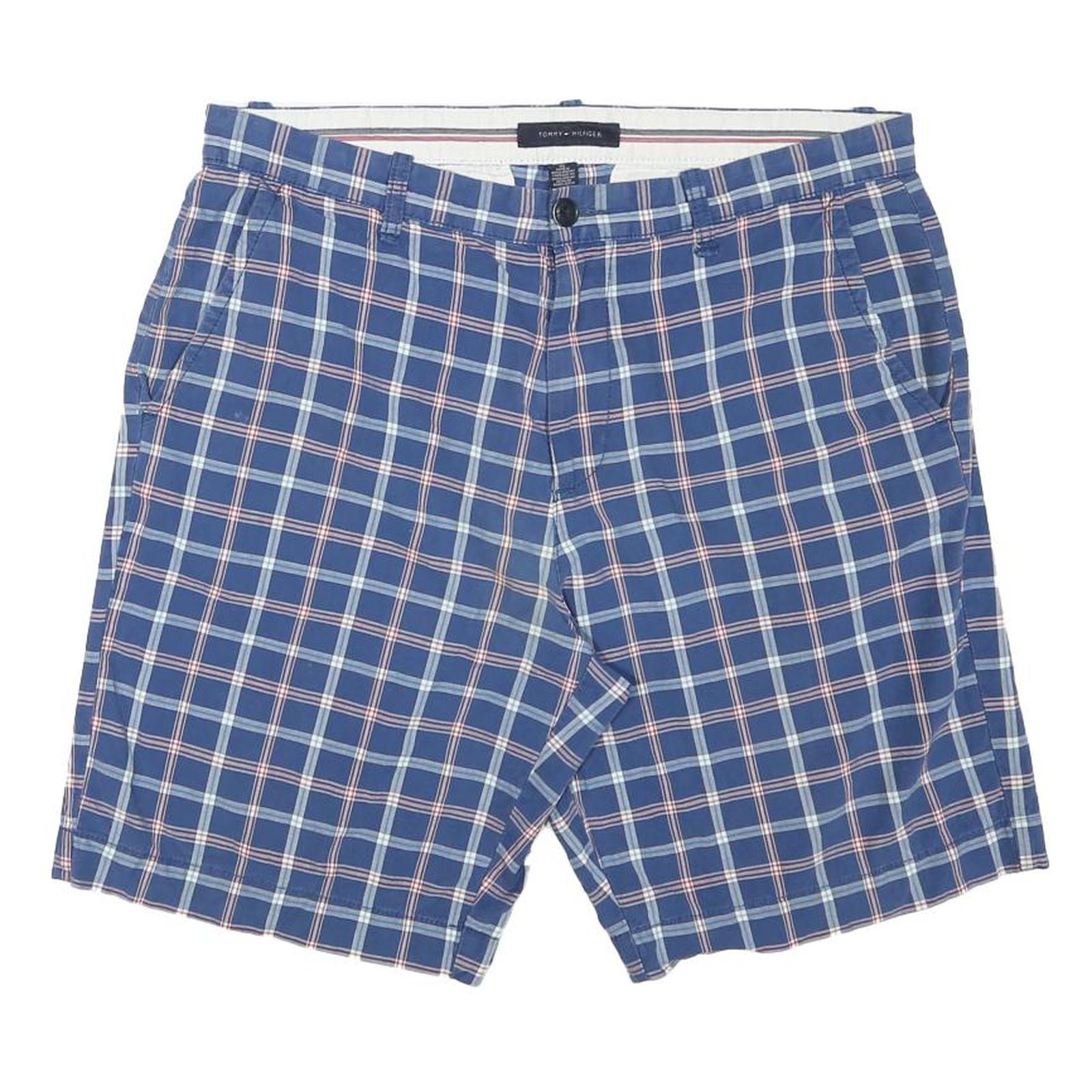 TOMMY HILFIGER Mens Shorts Blue & White Checked XL W35 Casual Cotton Blend