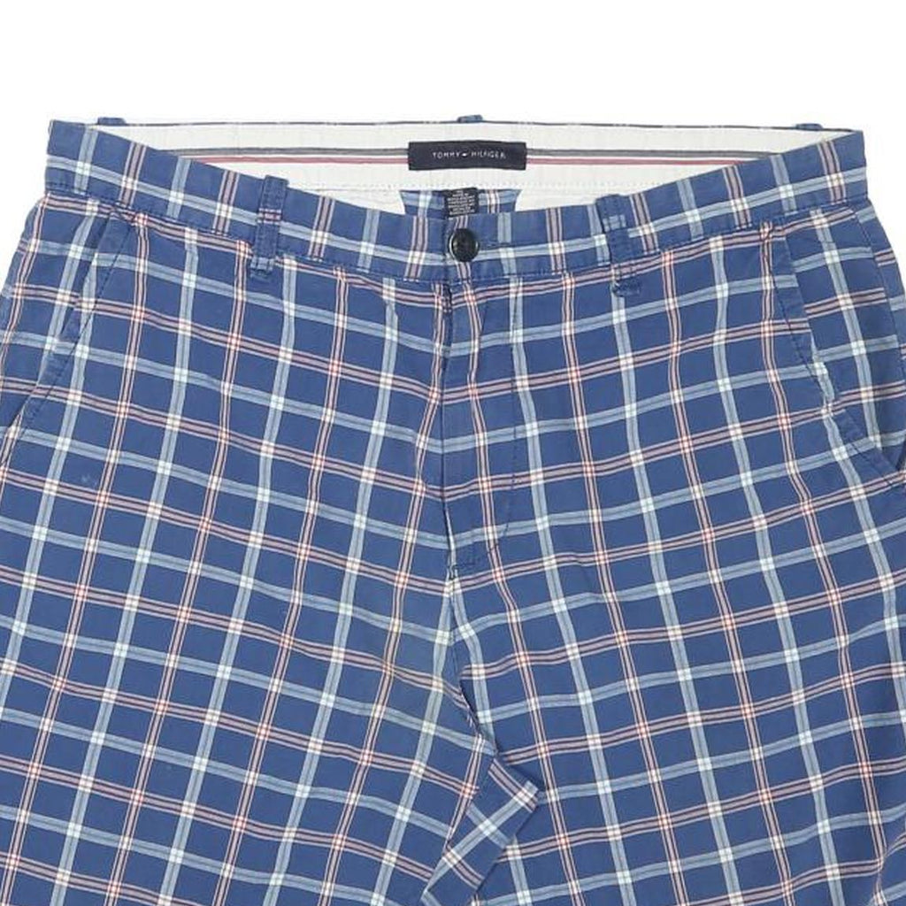 TOMMY HILFIGER Mens Shorts Blue & White Checked XL W35 Casual Cotton Blend