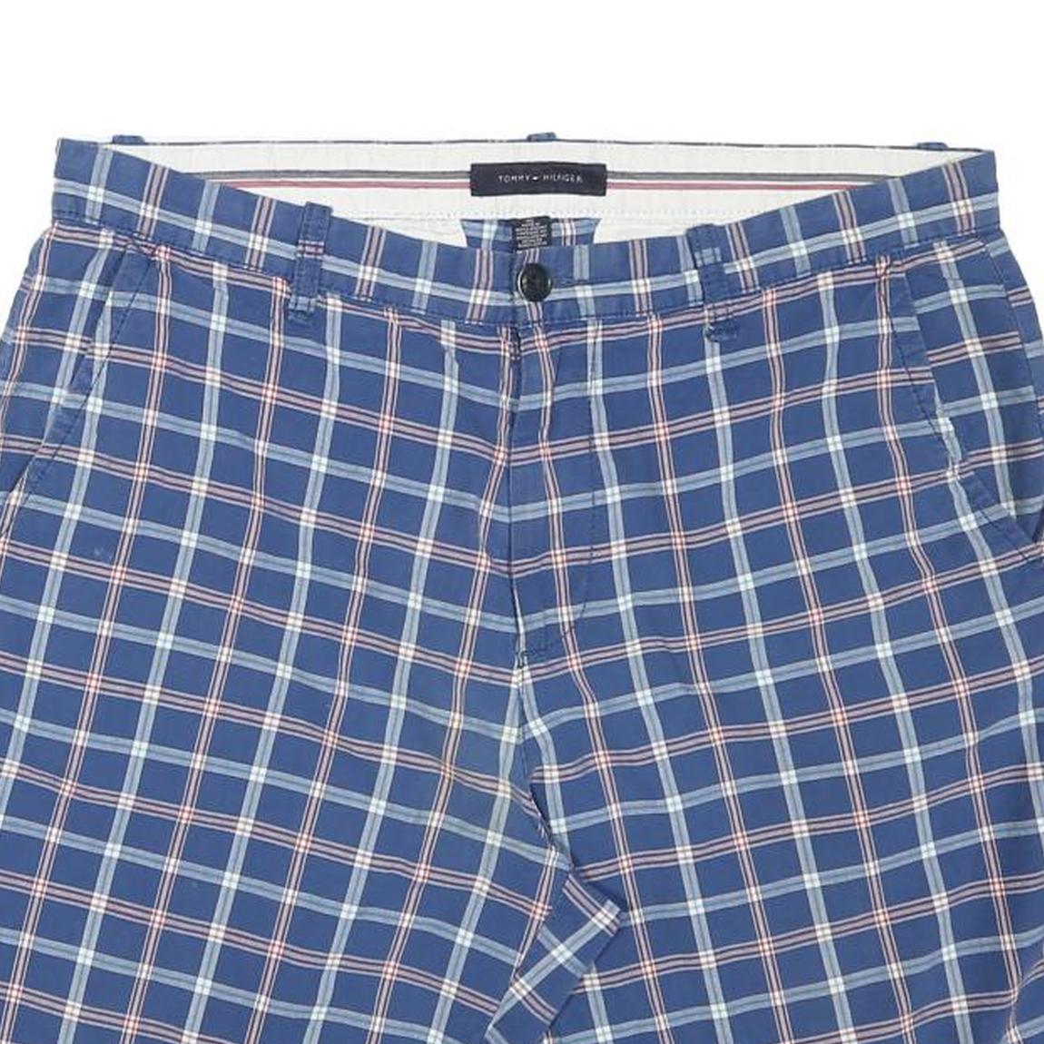 TOMMY HILFIGER Mens Shorts Blue & White Checked XL W35 Casual Cotton Blend