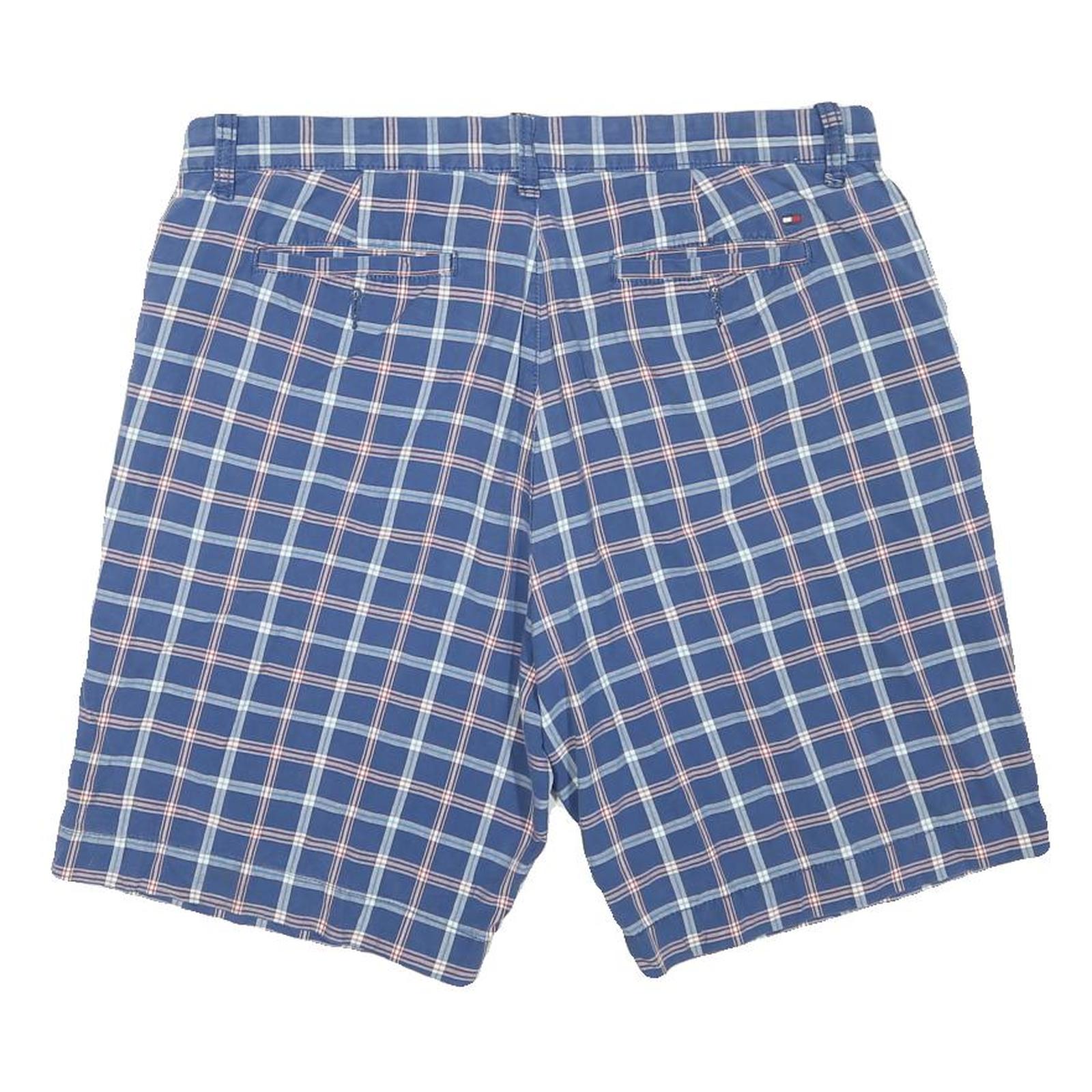 TOMMY HILFIGER Mens Shorts Blue & White Checked XL W35 Casual Cotton Blend