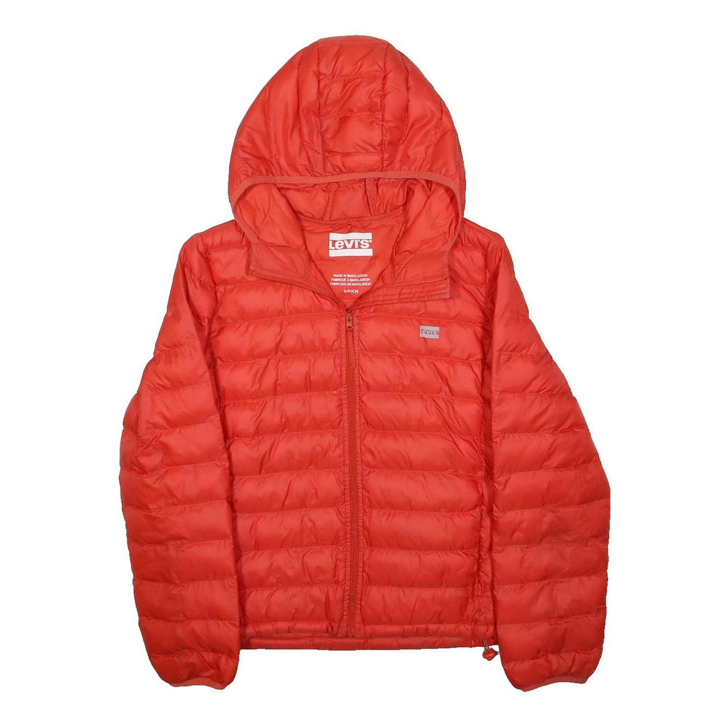 LEVI'S Womens Red Hooded Puffer Jacket S Polyester Zip Light Insulated