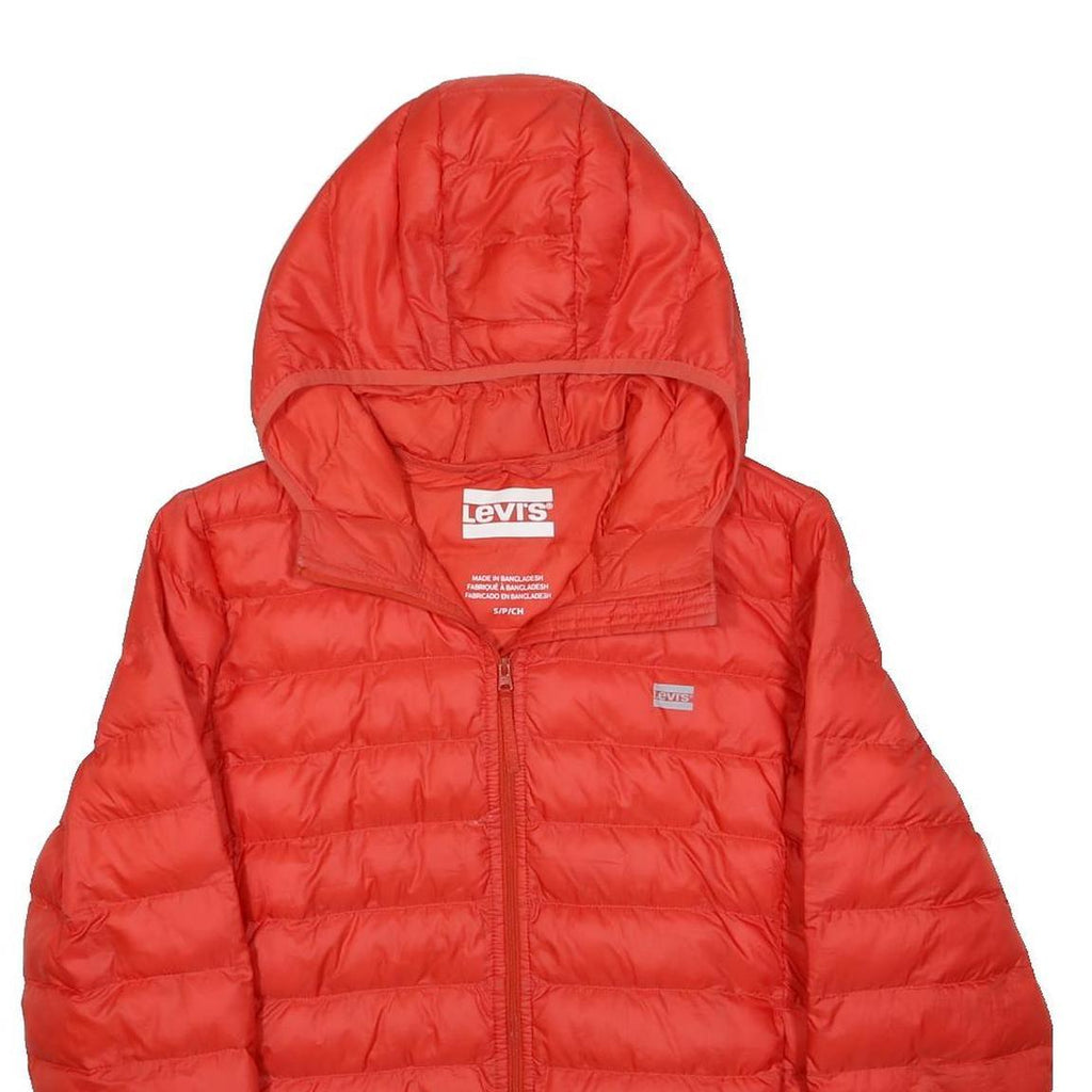 LEVI'S Womens Red Hooded Puffer Jacket S Polyester Zip Light Insulated