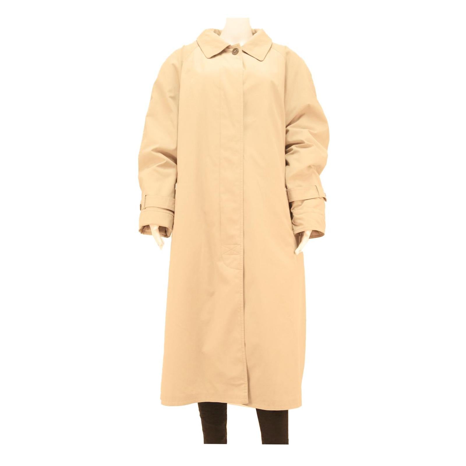 Womens Beige Cotton Blend Long Sleeve Button Closure Classic Coat XL Plain