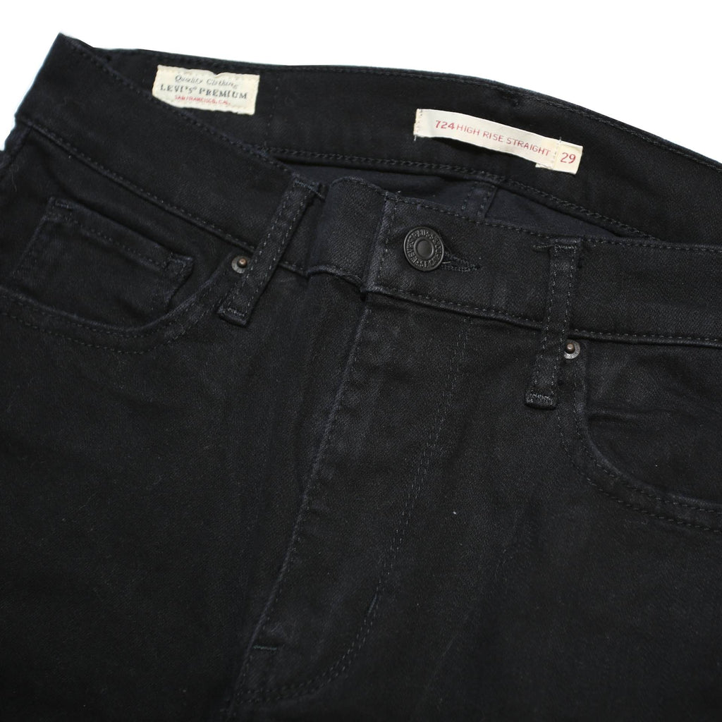 LEVI'S 724 BIG E Womens Regular Black Skinny Denim Raw W29 L30 Zip Cotton Blend