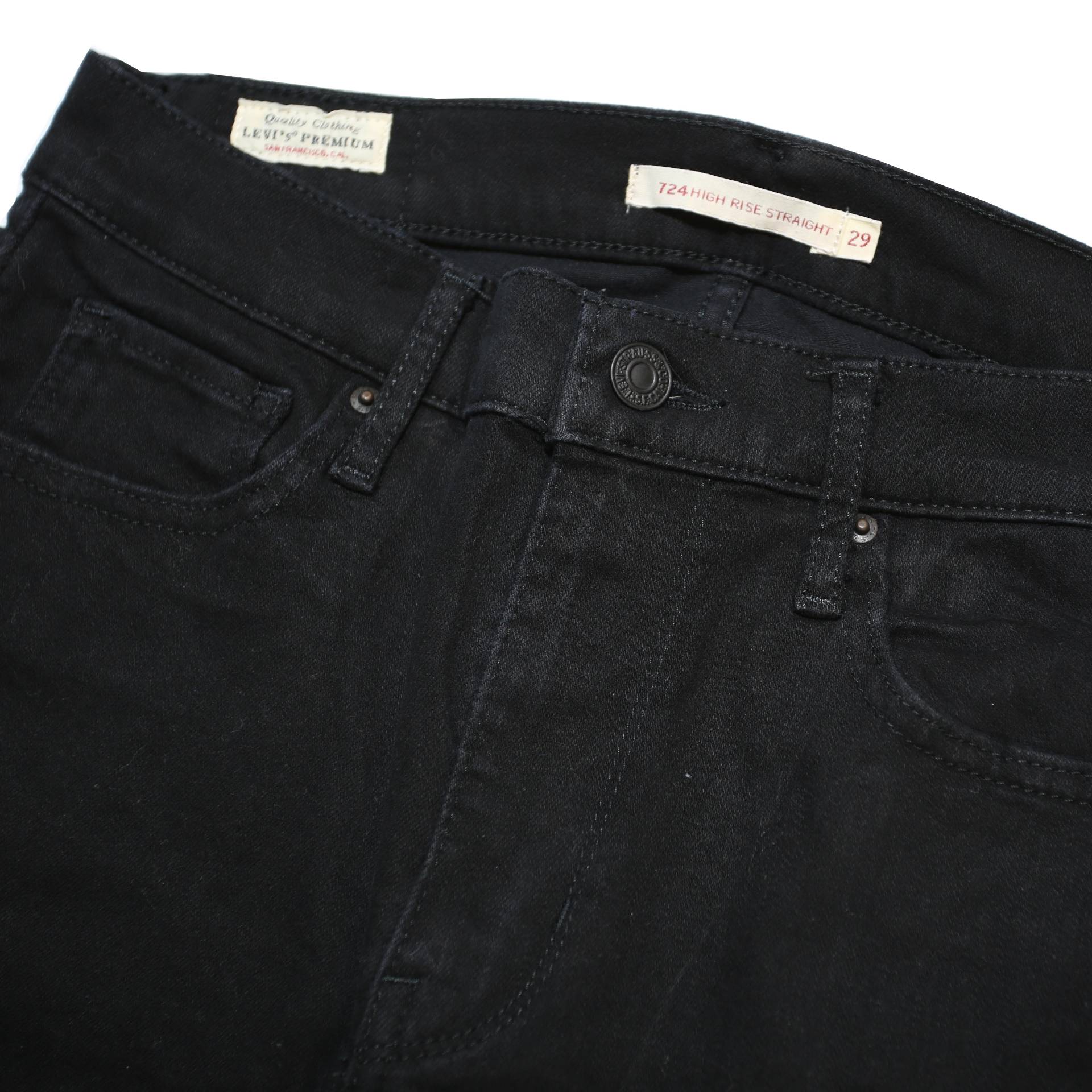 LEVI'S 724 BIG E Womens Regular Black Skinny Denim Raw W29 L30 Zip Cotton Blend