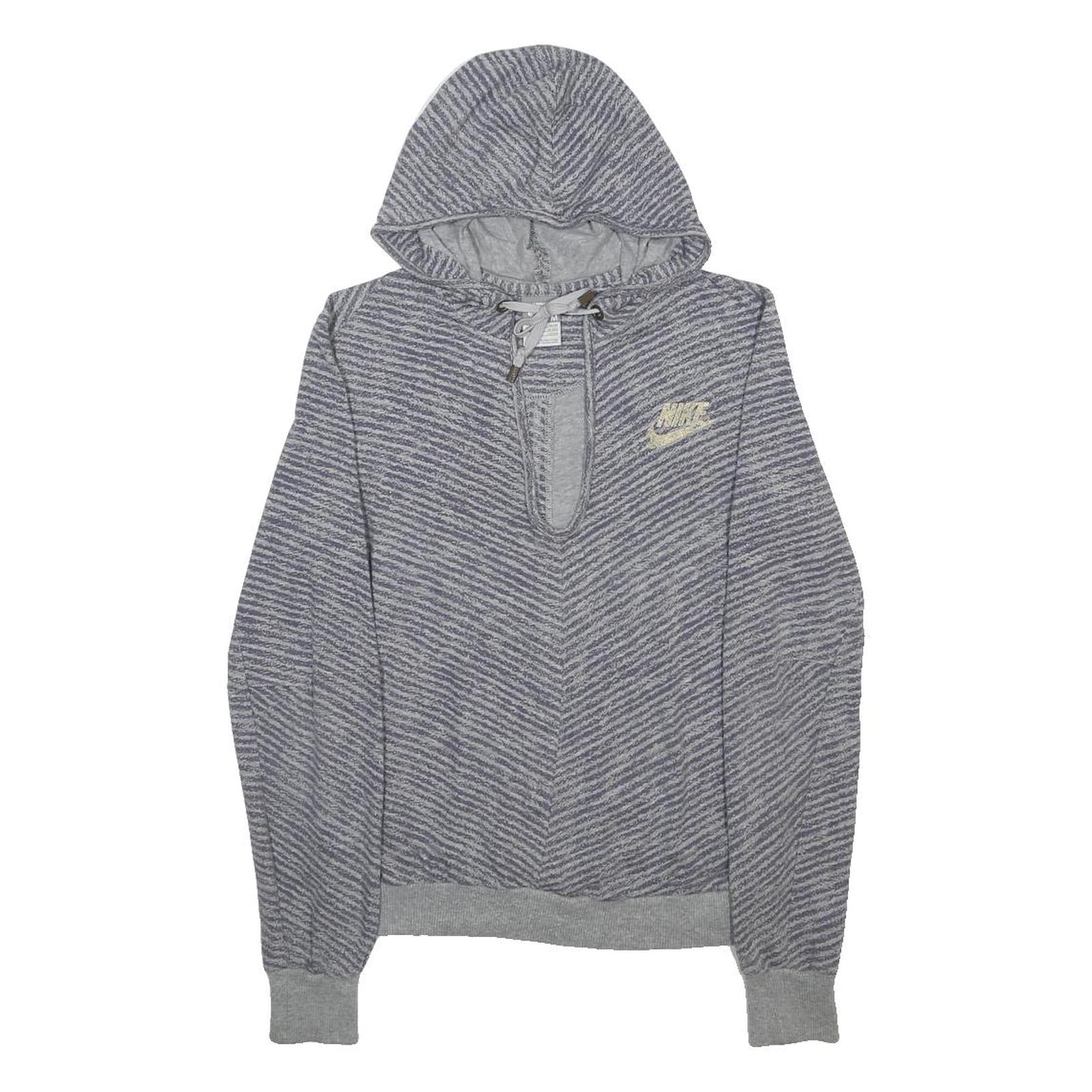 NIKE Womens Grey Patterned Pullover Hoodie M Cotton Blend