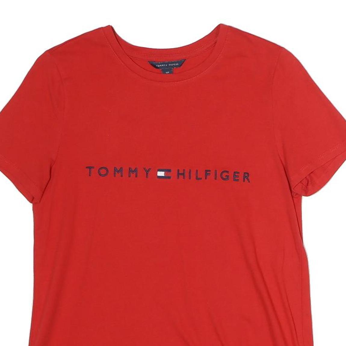 TOMMY HILFIGER Mens Red Graphic T-Shirt S Short Sleeve Crew Neck Logo Cotton