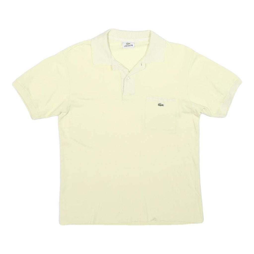 LACOSTE Mens Cream Short Sleeve Plain Polo Shirt S Cotton Blend Casual