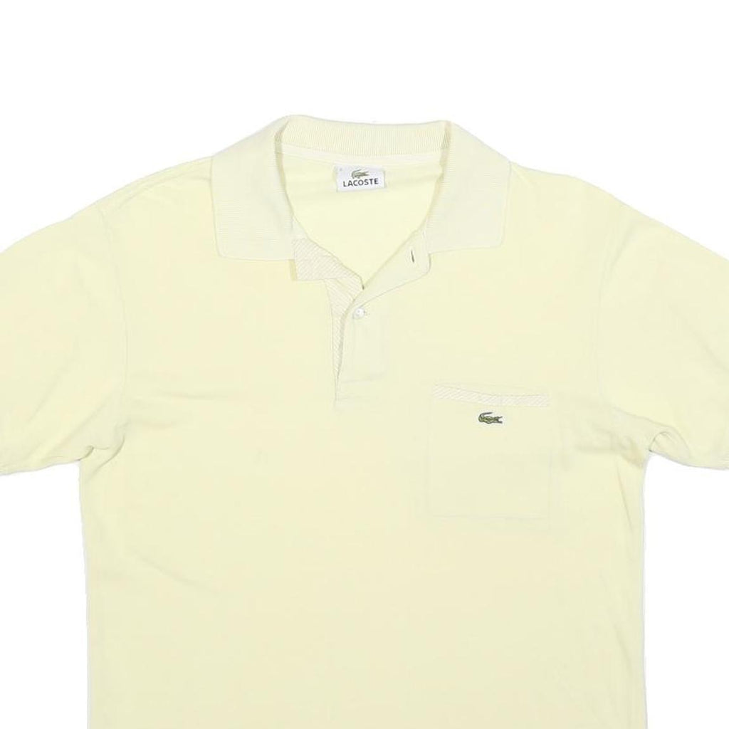 LACOSTE Mens Cream Short Sleeve Plain Polo Shirt S Cotton Blend Casual