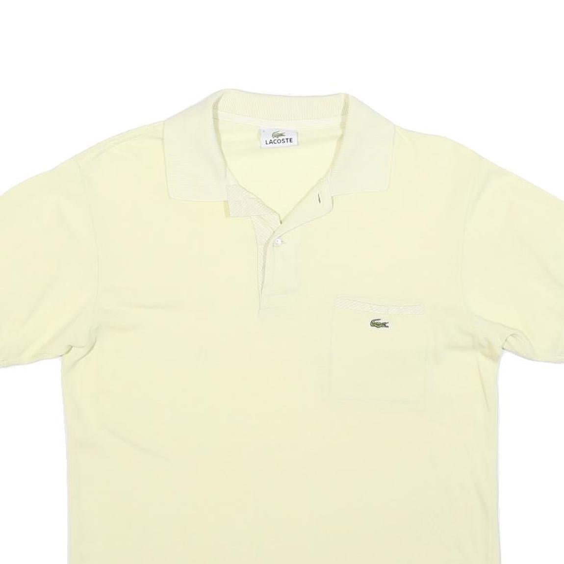 LACOSTE Mens Cream Short Sleeve Plain Polo Shirt S Cotton Blend Casual