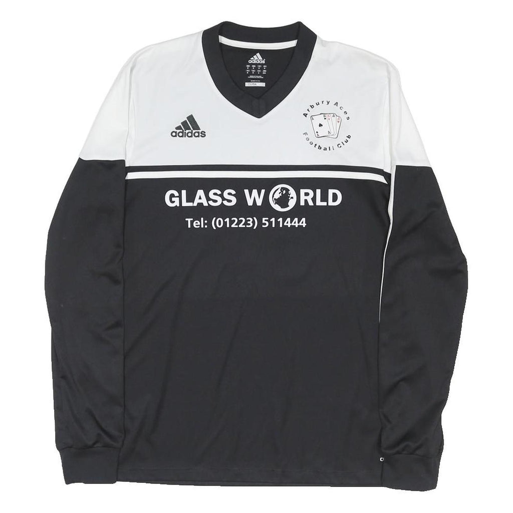 ADIDAS Mens Black & White Football Club Long Sleeve V-Neck Jersey M Sportswear