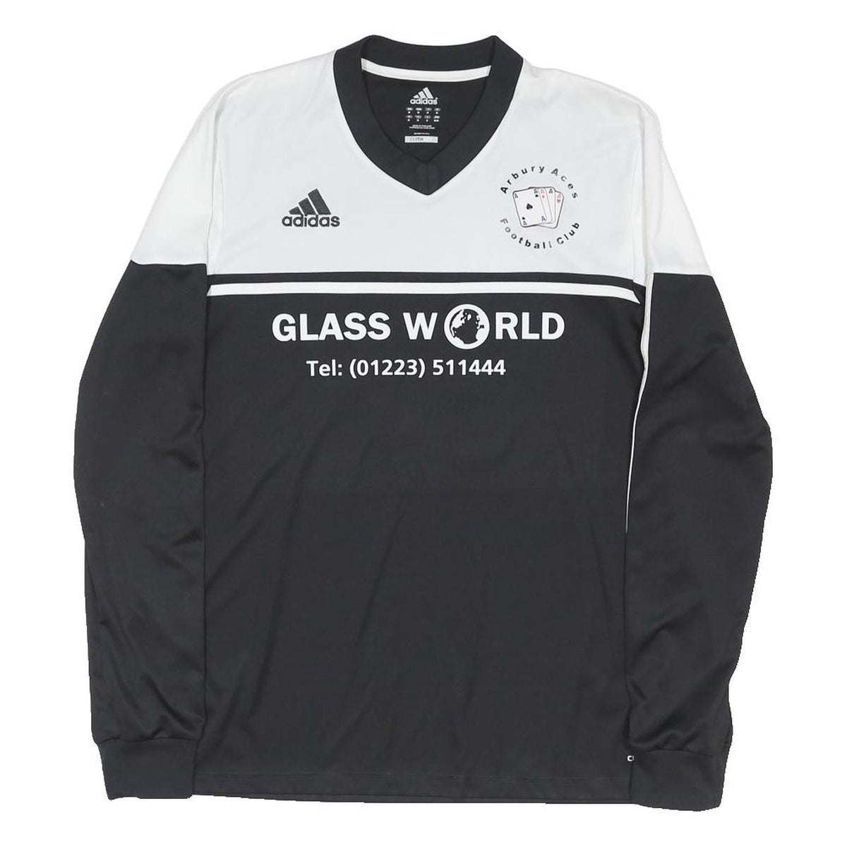 ADIDAS Mens Black & White Football Club Long Sleeve V-Neck Jersey M Sportswear