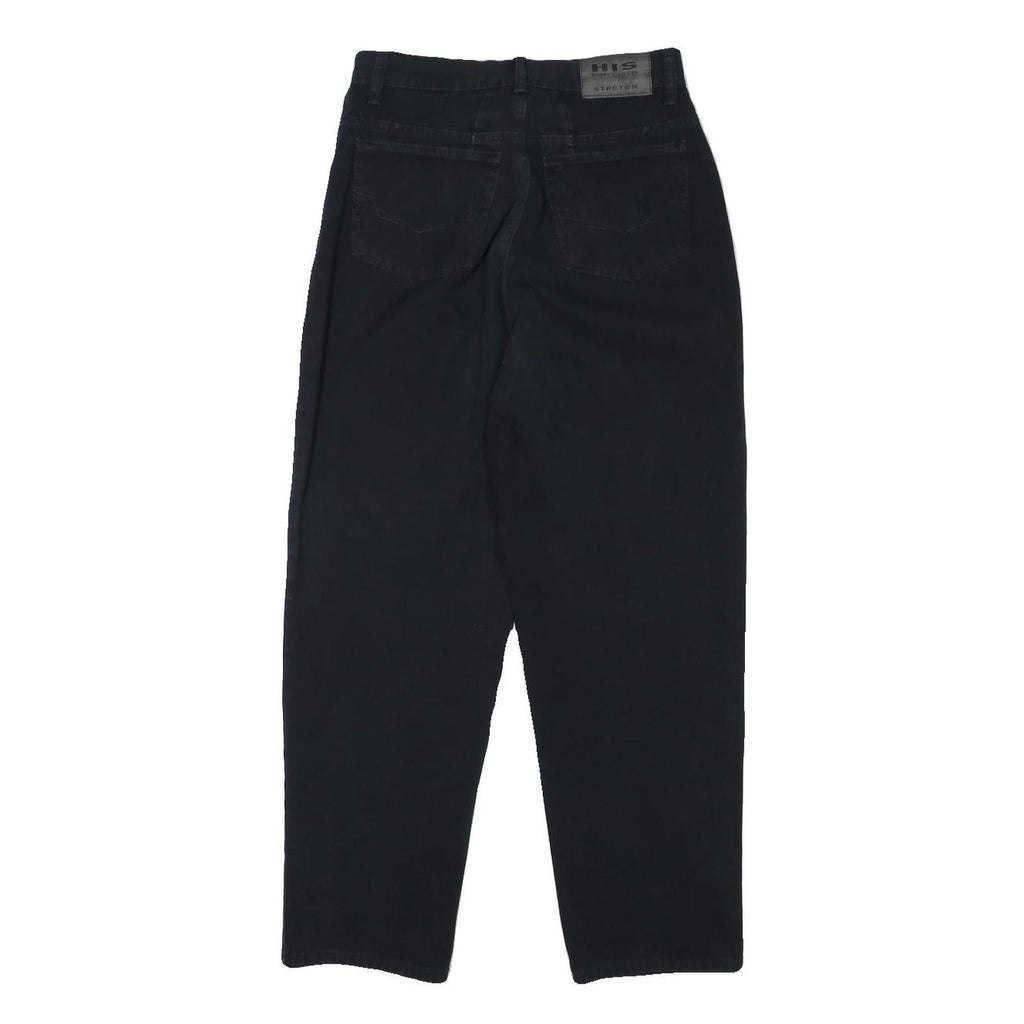 HIS Womens Cotton Blend Black Relaxed Straight Trousers W26 L25 Casual Zip