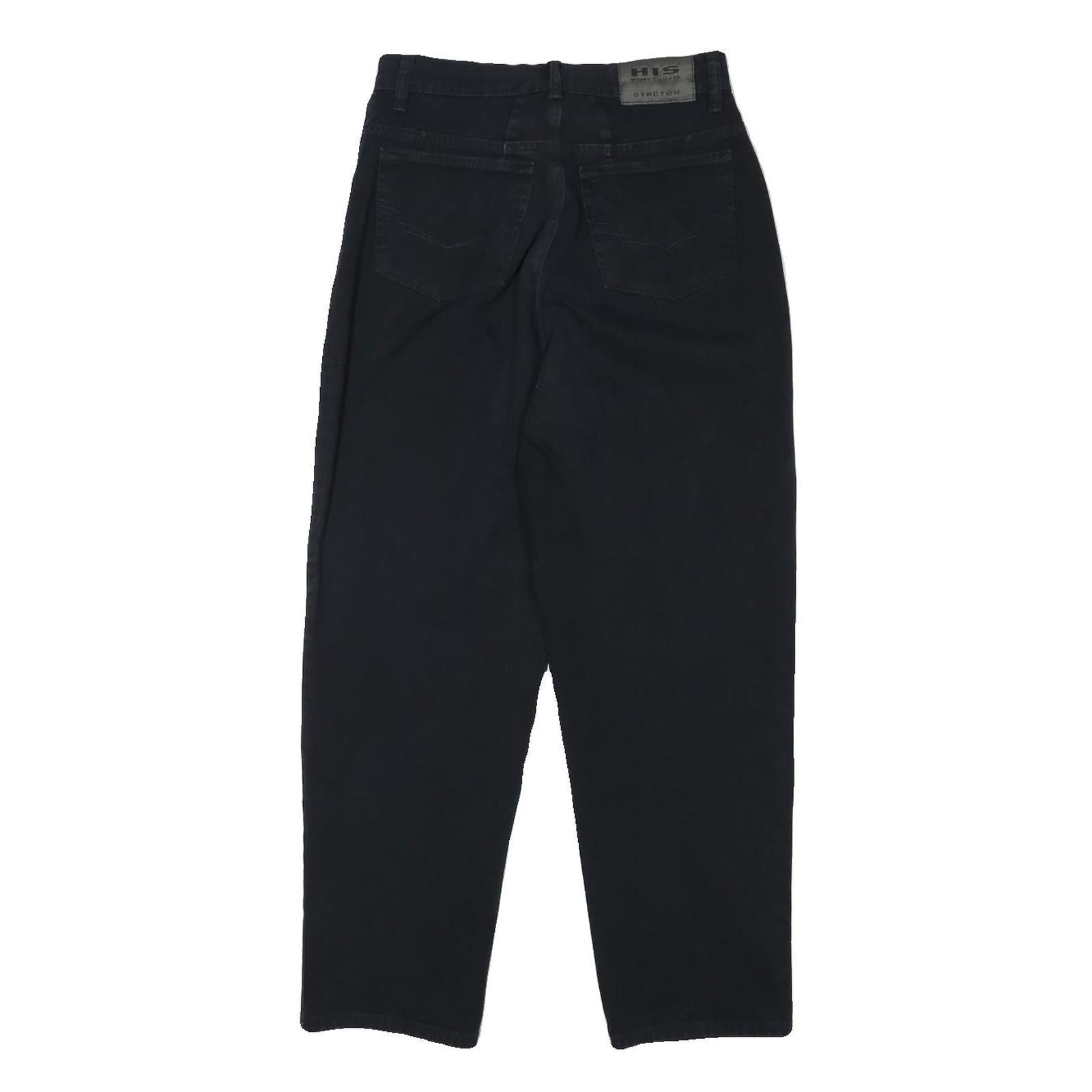 HIS Womens Cotton Blend Black Relaxed Straight Trousers W26 L25 Casual Zip