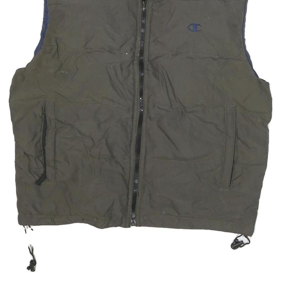 CHAMPION Mens Black Gilet L Polyester Blend Plain Logo Zip Puffer Sleeveless