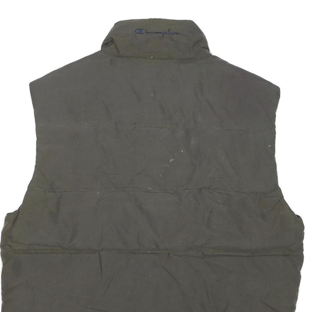 CHAMPION Mens Black Gilet L Polyester Blend Plain Logo Zip Puffer Sleeveless