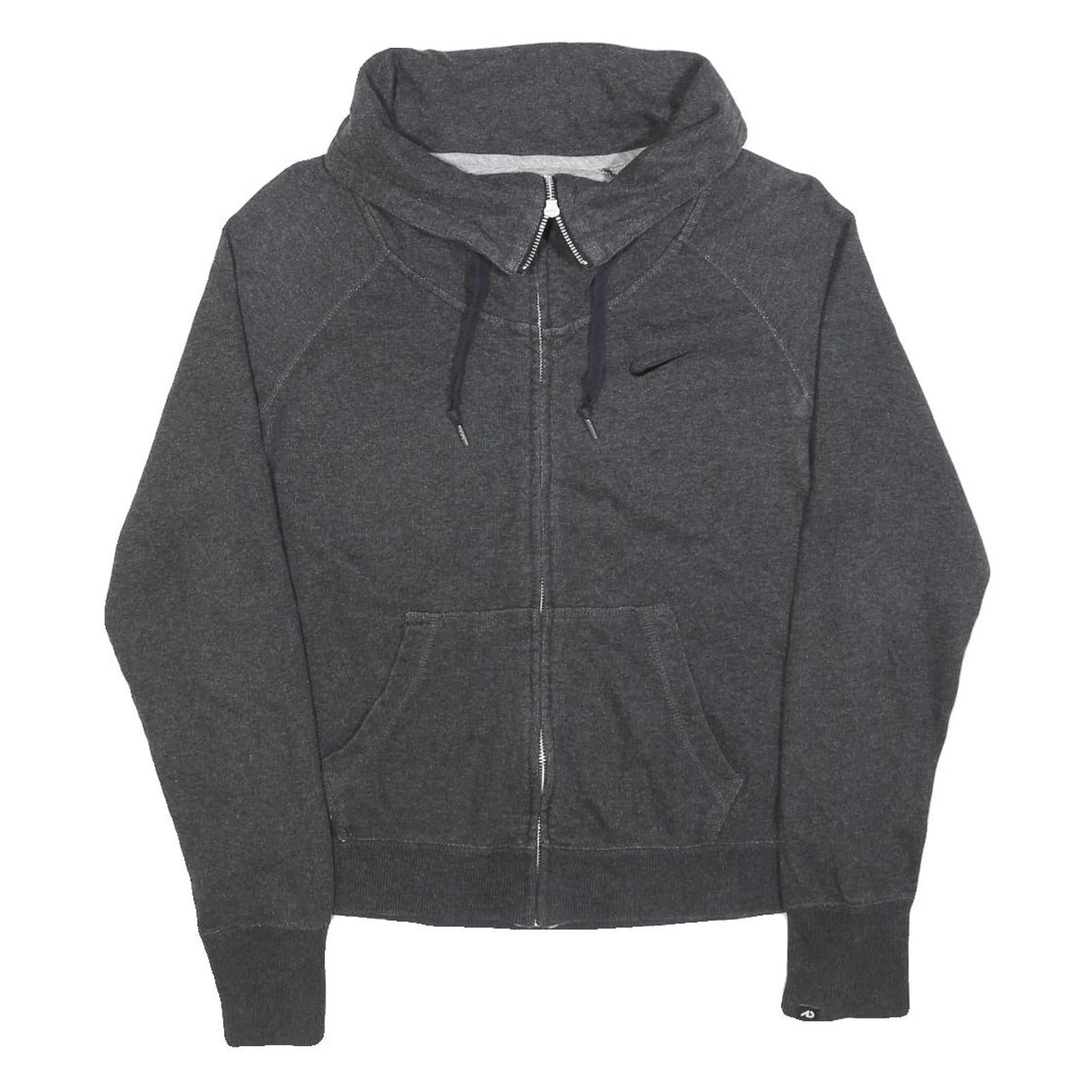 NIKE Womens Charcoal Grey Track Jacket M Cotton Blend Plain Zip Up Sportswear