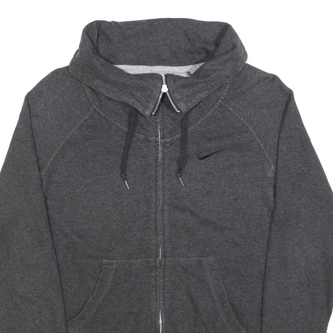 NIKE Womens Charcoal Grey Track Jacket M Cotton Blend Plain Zip Up Sportswear