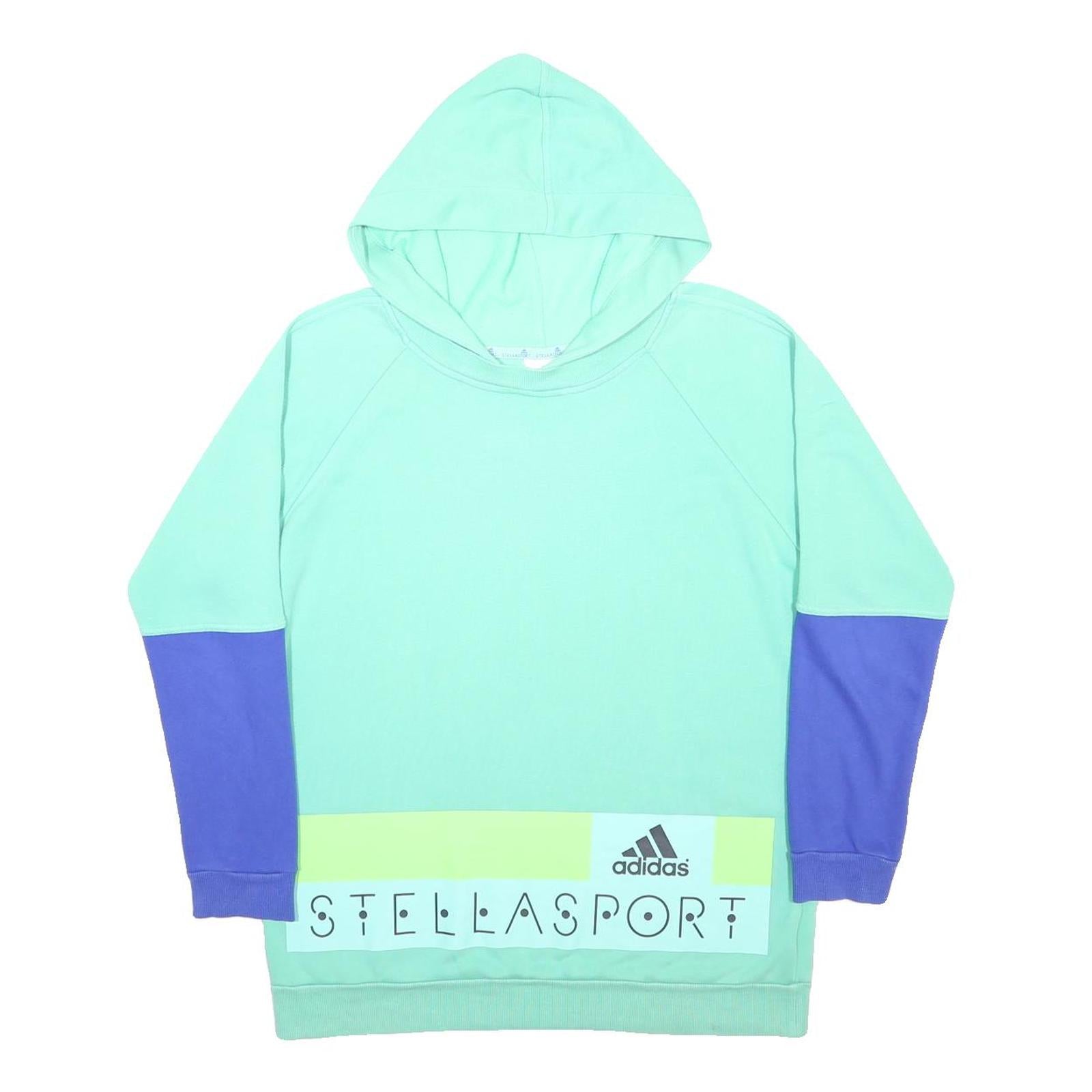 ADIDAS Womens Green & Purple Stellasport Pullover Hoodie M Colourblock Cotton