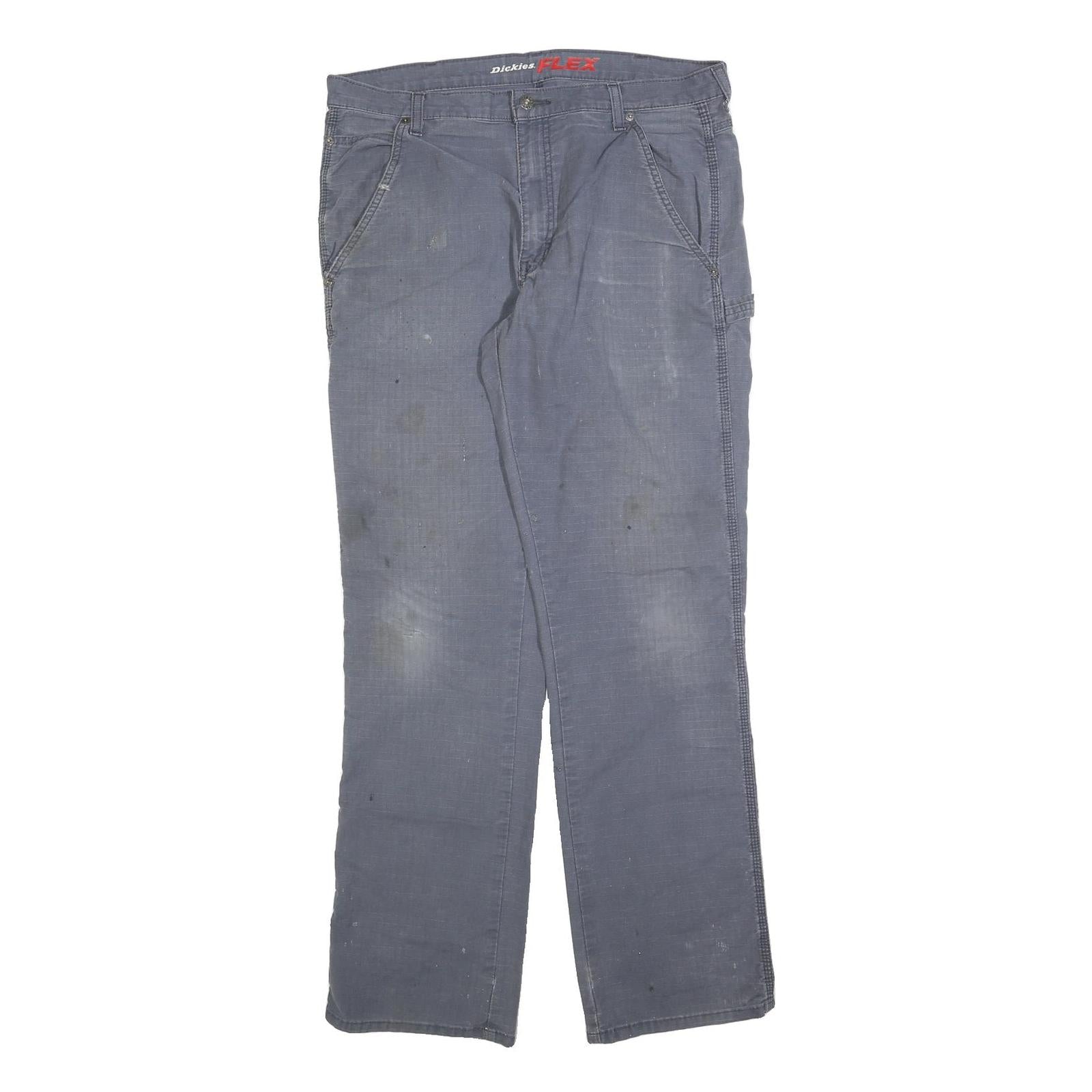 DICKIES Mens Cotton Blend Blue Regular Fit Straight Leg Trousers W36 L34