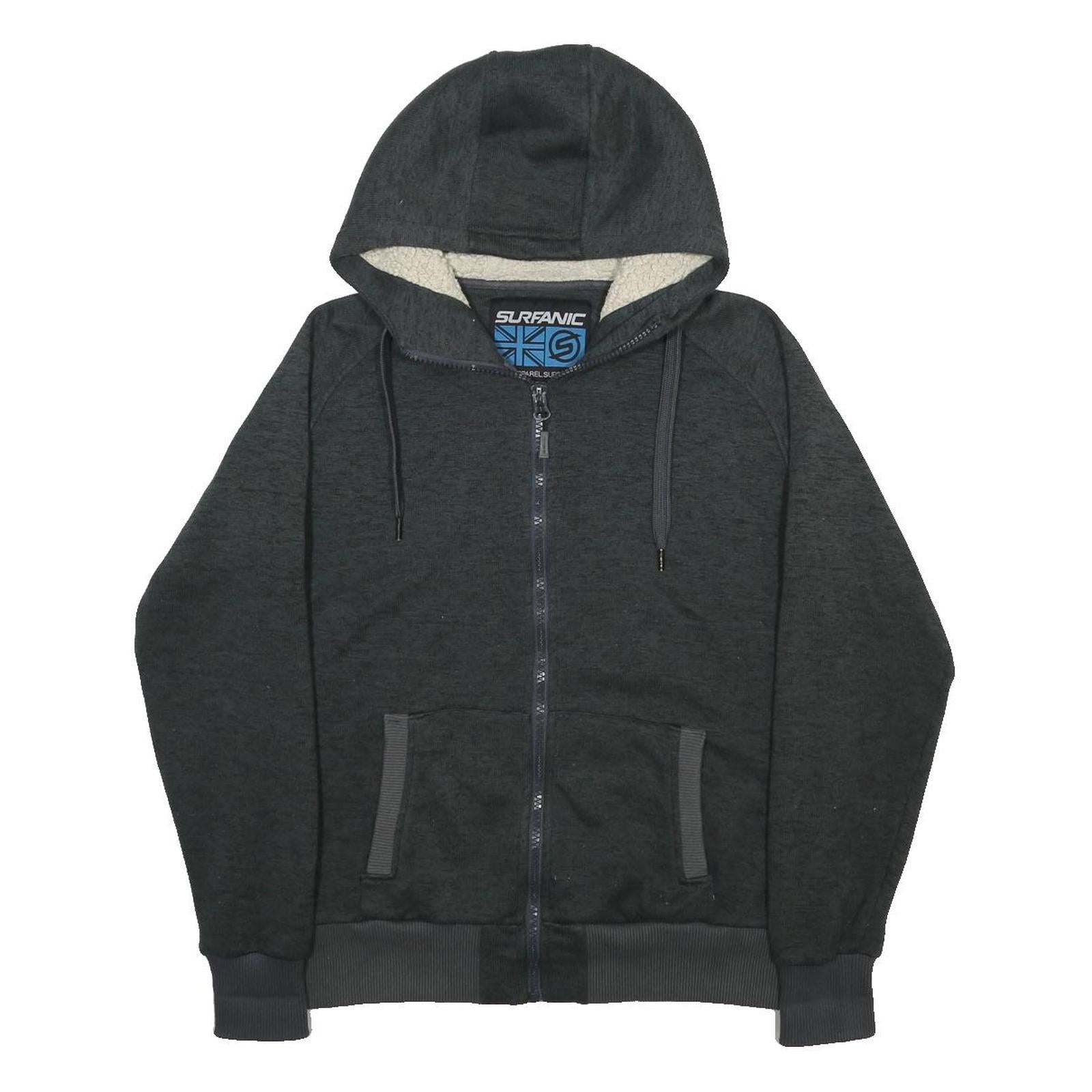 SURFANIC Mens Black Full Zip Hoodie L Sherpa Fleece Lined Warm Casual