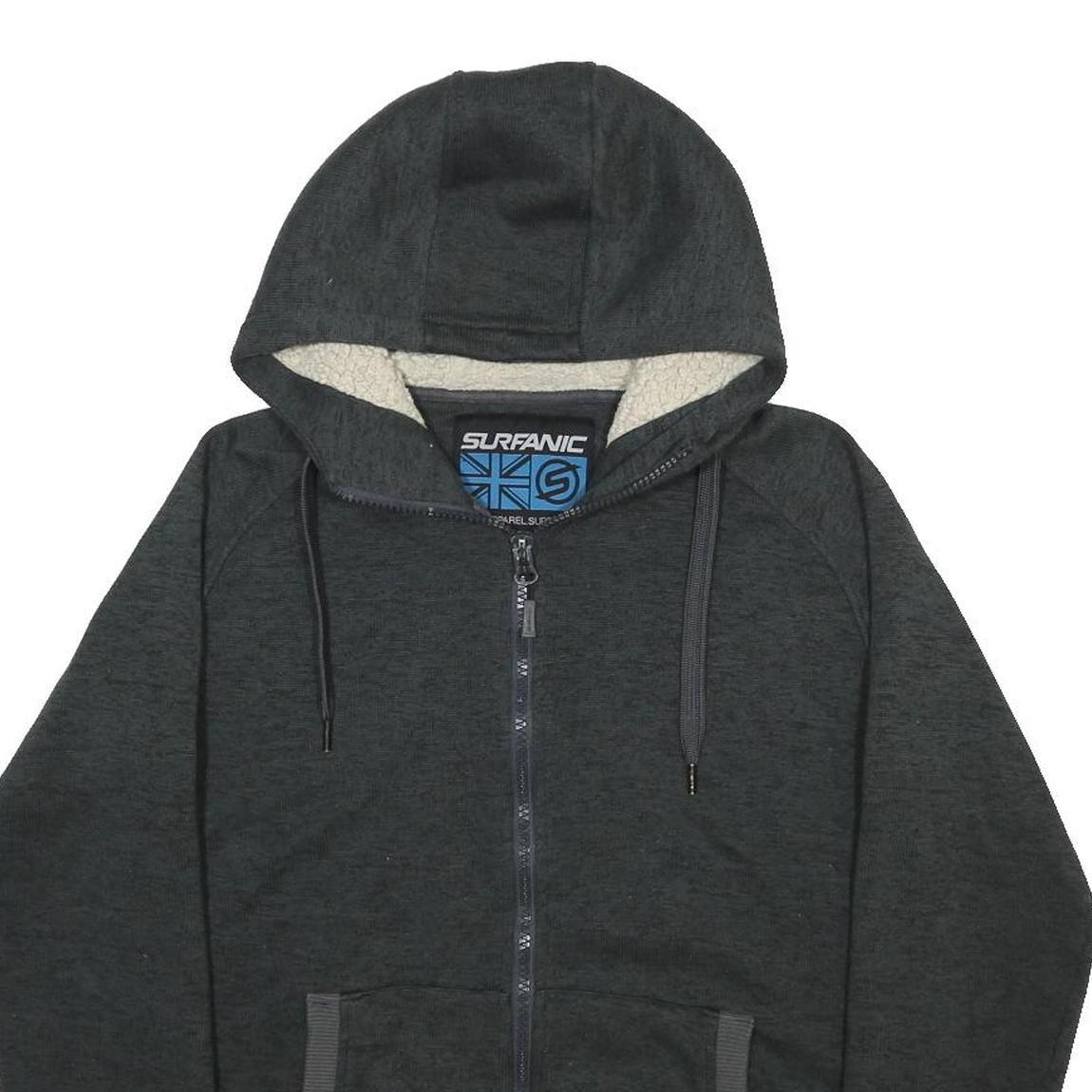 SURFANIC Mens Black Full Zip Hoodie L Sherpa Fleece Lined Warm Casual