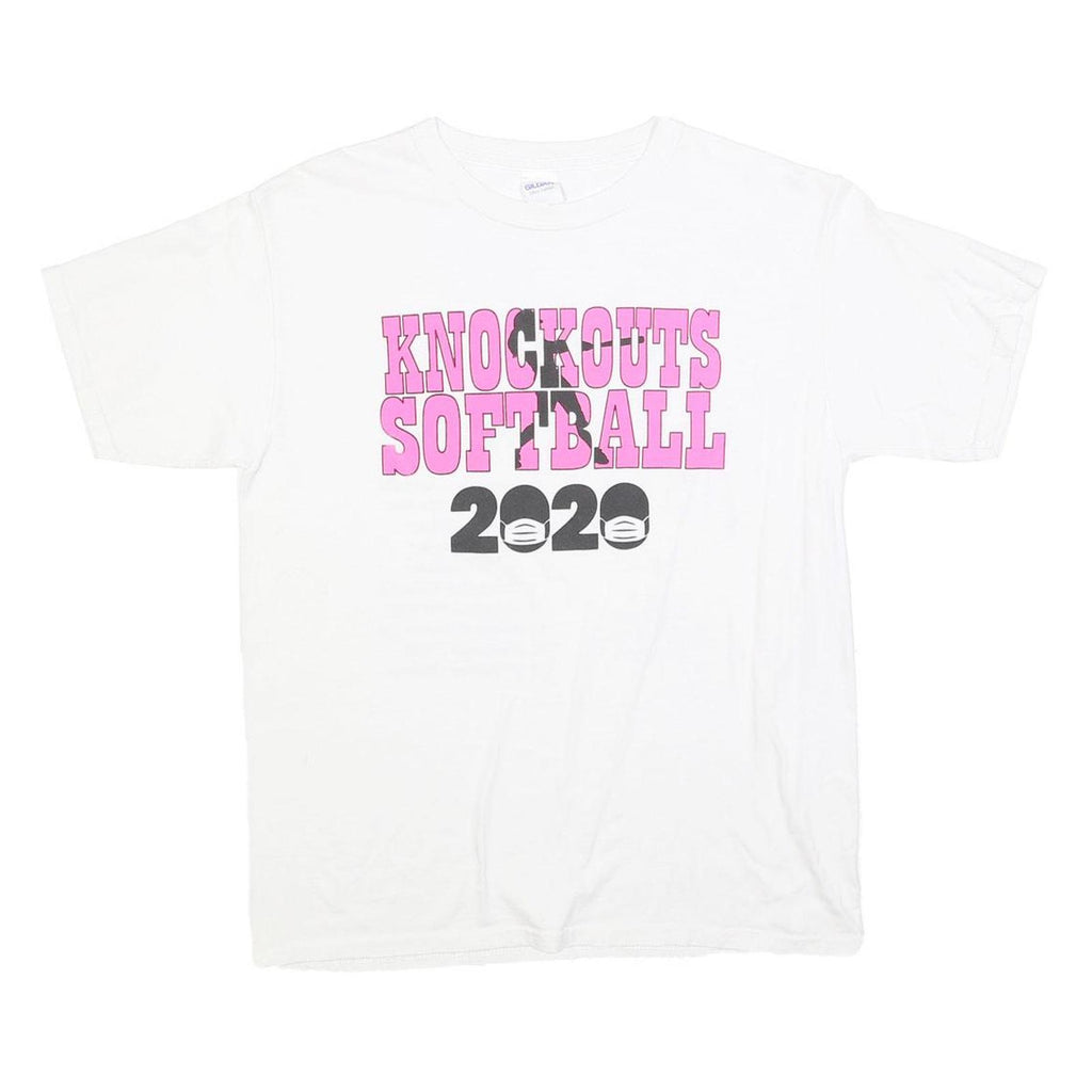 GILDAN Womens White & Pink Knockouts Softball Graphic T-Shirt XL Short Sleeve