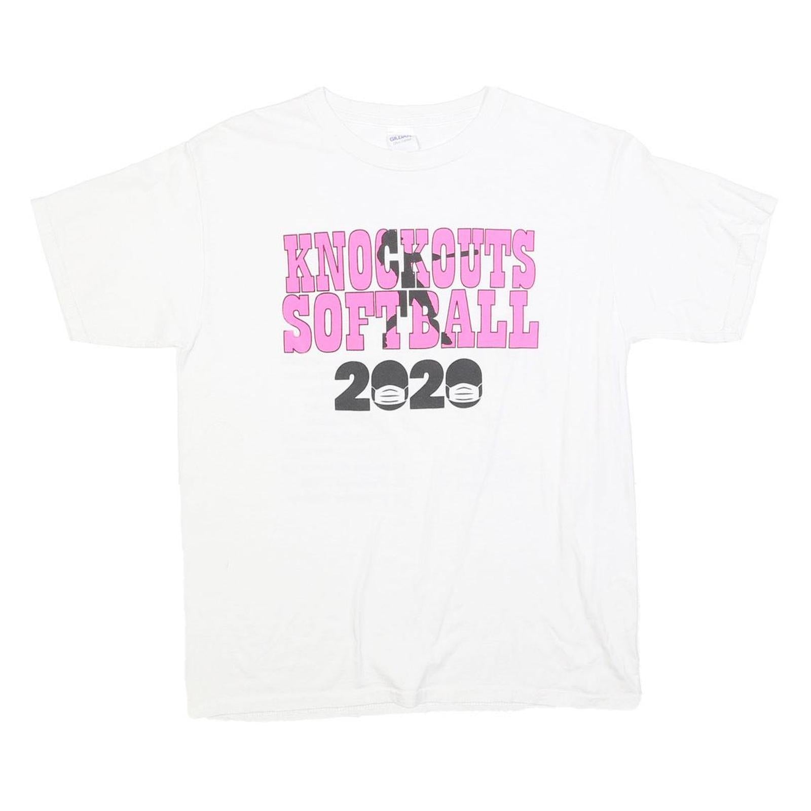 GILDAN Womens White & Pink Knockouts Softball Graphic T-Shirt XL Short Sleeve