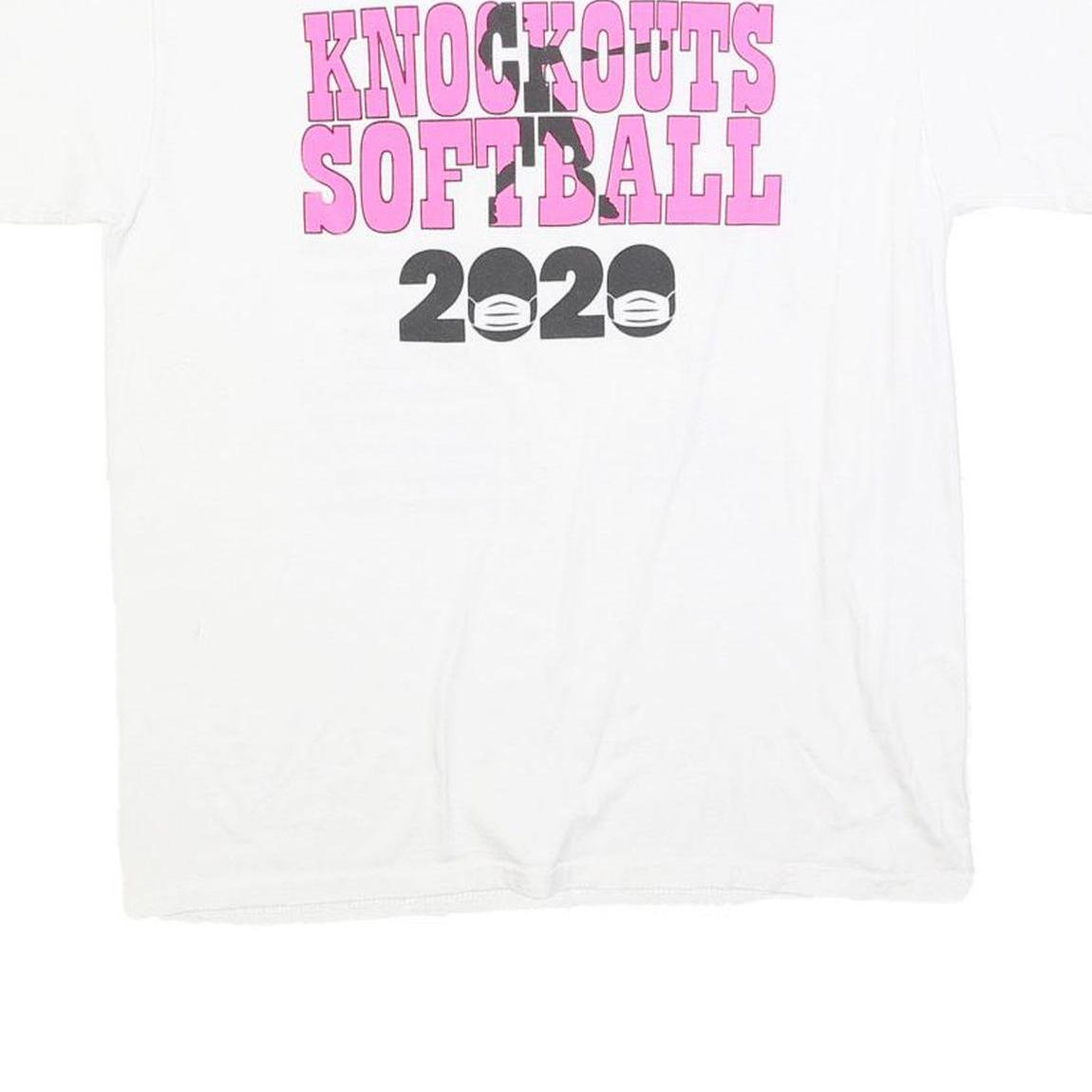 GILDAN Womens White & Pink Knockouts Softball Graphic T-Shirt XL Short Sleeve