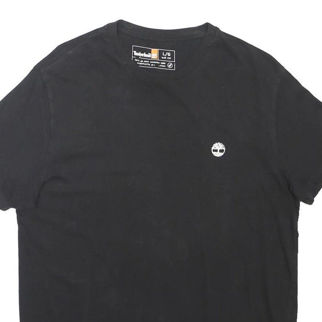 TIMBERLAND Mens Black L Logo Crew Neck Short Sleeve Cotton Blend T-Shirt