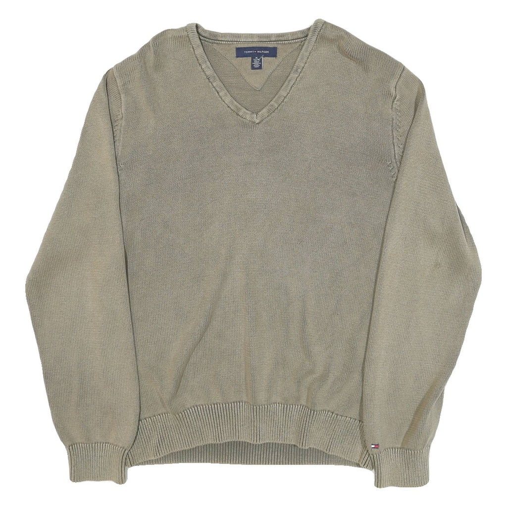 TOMMY HILFIGER Mens Beige Plain V Neck Basic Knit XL Cotton Blend Jumper