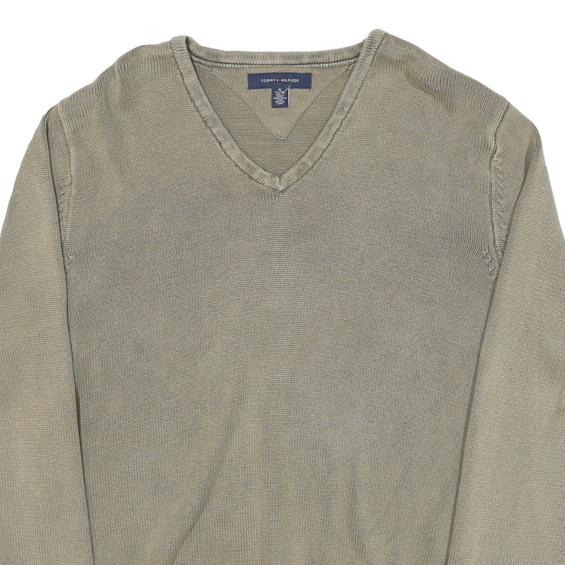 TOMMY HILFIGER Mens Beige Plain V Neck Basic Knit XL Cotton Blend Jumper