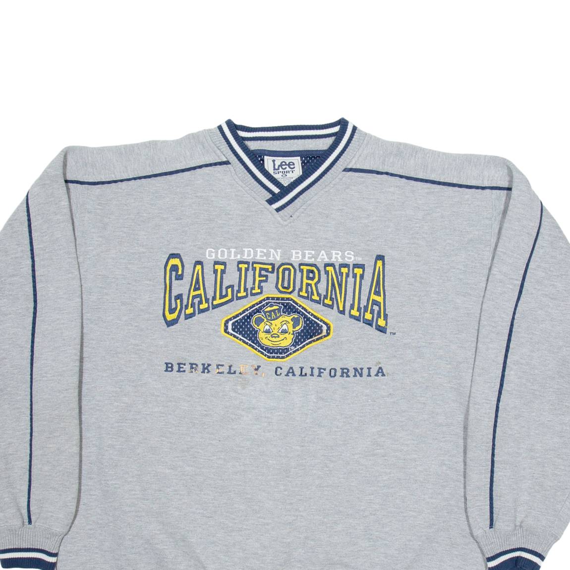 LEE Golden Bears California Mens Sweatshirt Grey V-Neck USA Cashmere XL