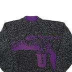 Womens Black Grey & Purple Wool Blend Patterned Jumpers Crew Neck Basic Knit M