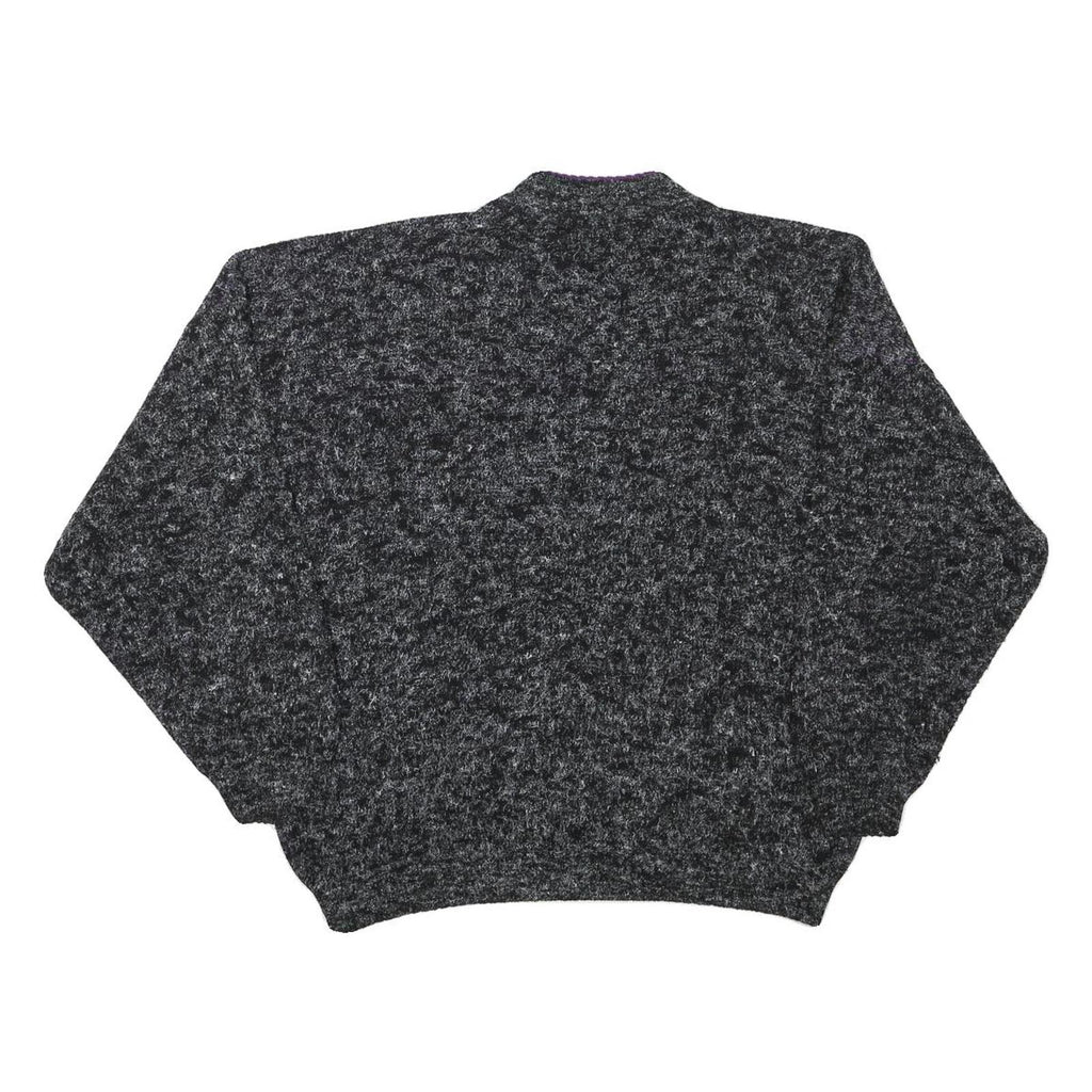Womens Black Grey & Purple Wool Blend Patterned Jumpers Crew Neck Basic Knit M