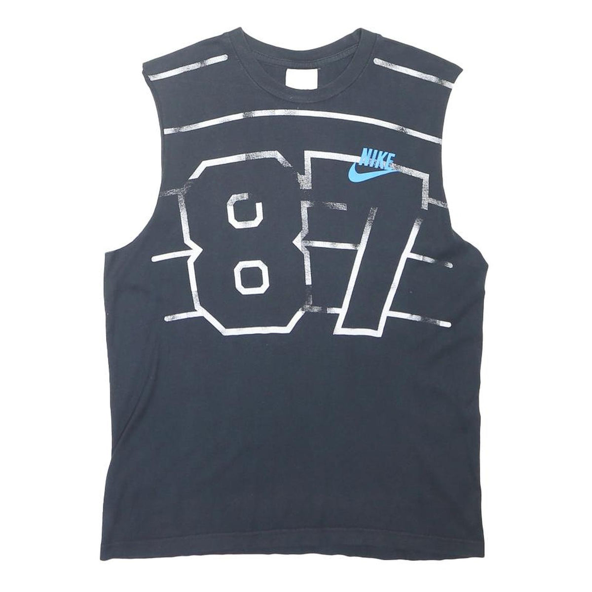 NIKE Mens Black Blue Graphic Sleeveless Crew Neck T-Shirt S Cotton Blend Casual