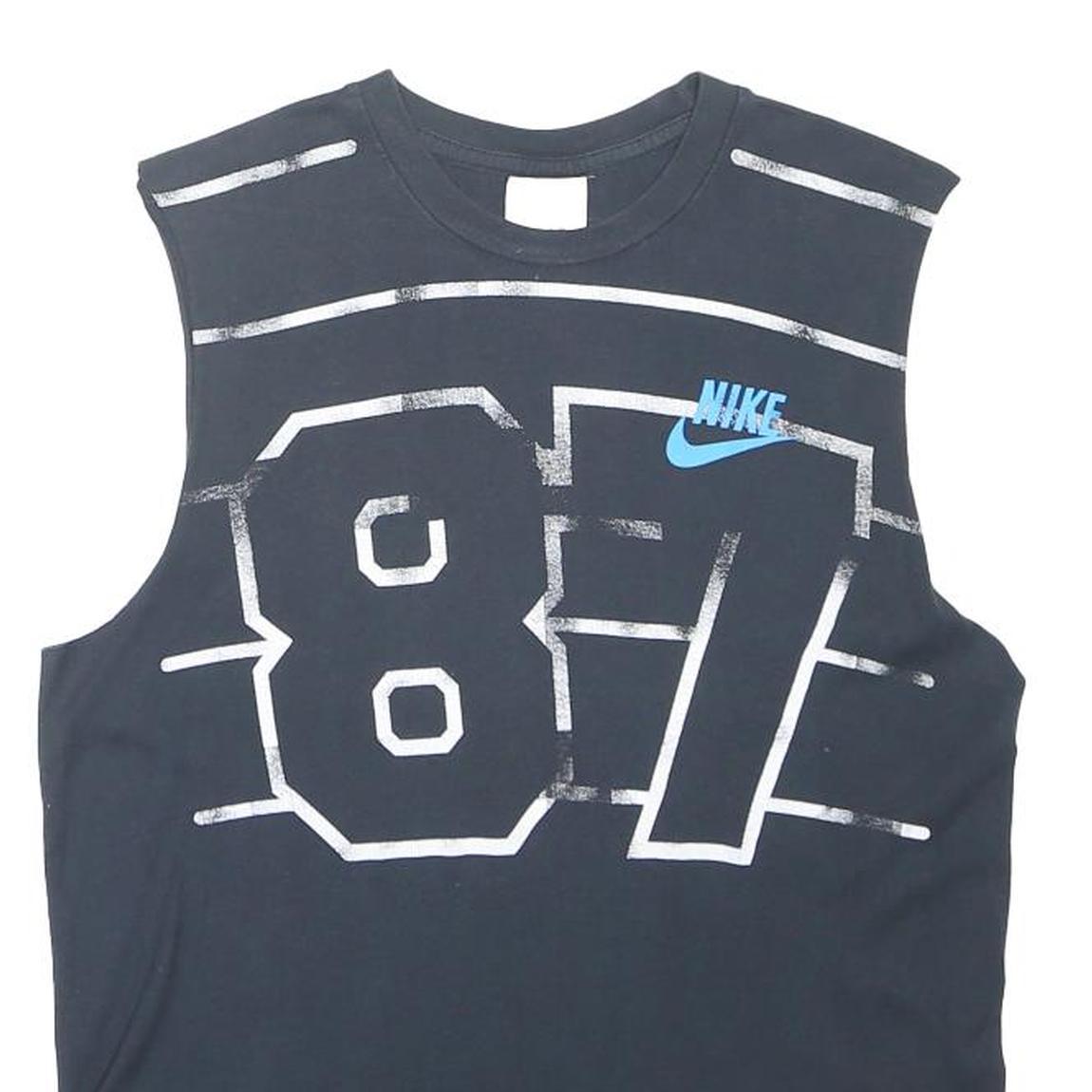 NIKE Mens Black Blue Graphic Sleeveless Crew Neck T-Shirt S Cotton Blend Casual